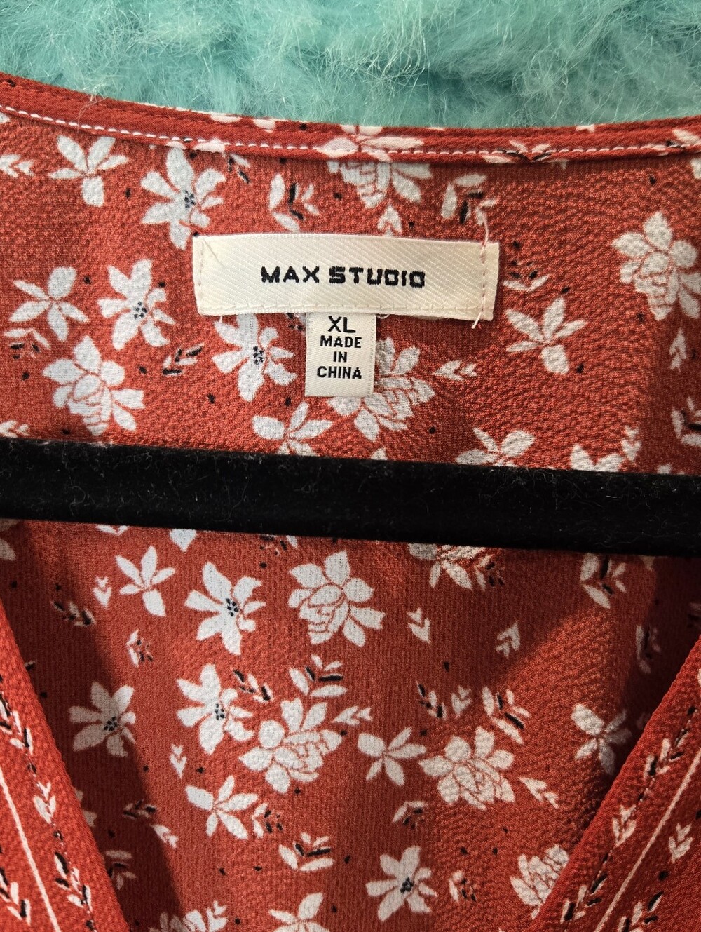 Max Studio Burnt Orange Redish Brown And White Floral Belted Waist Top Size Xl - Picture 7 of 7